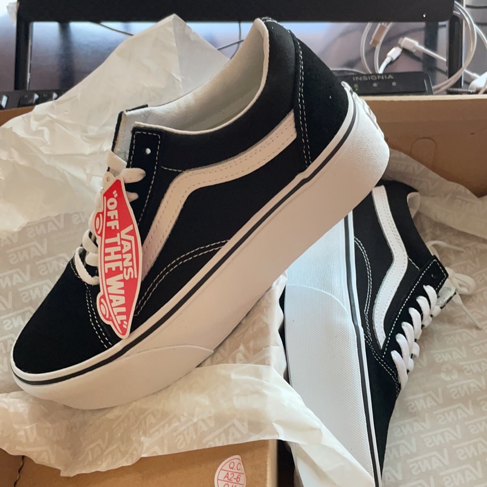 Vans Black and White Old Skool Platform Sneakers - Picture 8 of 10